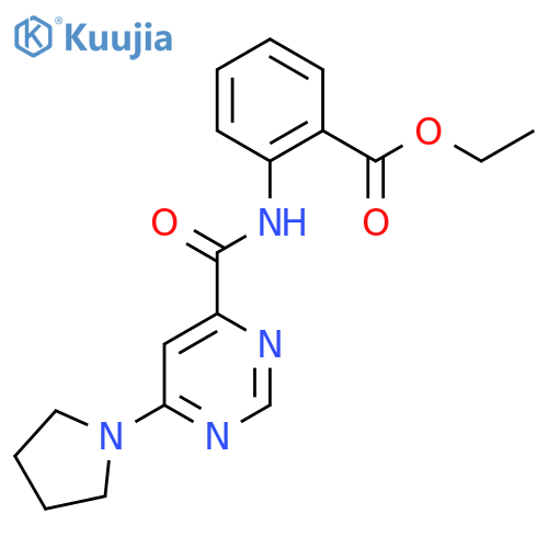 ethyl 2-[6-(pyrrolidin-1-yl)pyrimidine-4-amido]benzoate structure