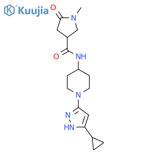 N-1-(5-cyclopropyl-1H-pyrazol-3-yl)piperidin-4-yl-1-methyl-5-oxopyrrolidine-3-carboxamide structure
