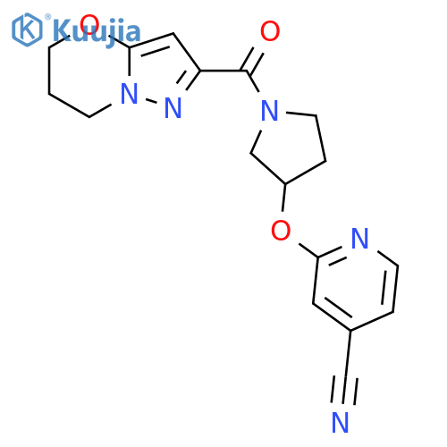 2-((1-(6,7-dihydro-5H-pyrazolo[5,1-b][1,3]oxazine-2-carbonyl)pyrrolidin-3-yl)oxy)isonicotinonitrile structure