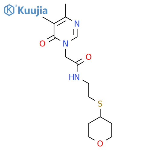 2-(4,5-dimethyl-6-oxopyrimidin-1(6H)-yl)-N-(2-((tetrahydro-2H-pyran-4-yl)thio)ethyl)acetamide structure