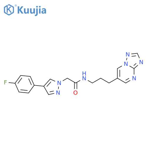 2-[4-(4-fluorophenyl)pyrazol-1-yl]-N-[3-([1,2,4]triazolo[1,5-a]pyrimidin-6-yl)propyl]acetamide structure