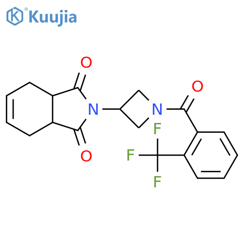 2-(1-(2-(trifluoromethyl)benzoyl)azetidin-3-yl)-3a,4,7,7a-tetrahydro-1H-isoindole-1,3(2H)-dione structure