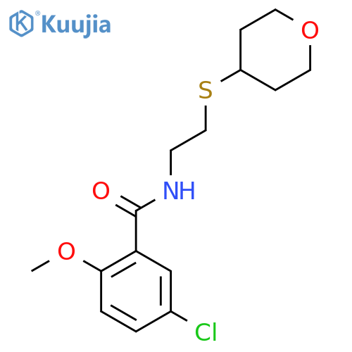 5-chloro-2-methoxy-N-(2-((tetrahydro-2H-pyran-4-yl)thio)ethyl)benzamide structure
