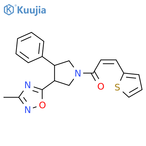 (2Z)-1-3-(3-methyl-1,2,4-oxadiazol-5-yl)-4-phenylpyrrolidin-1-yl-3-(thiophen-2-yl)prop-2-en-1-one structure