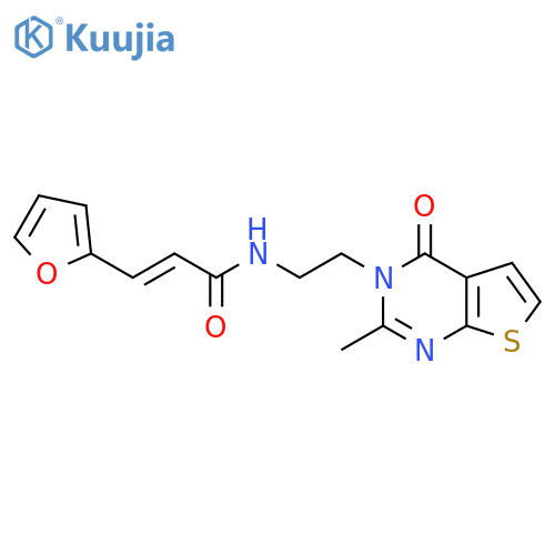 (2E)-3-(furan-2-yl)-N-(2-{2-methyl-4-oxo-3H,4H-thieno2,3-dpyrimidin-3-yl}ethyl)prop-2-enamide structure