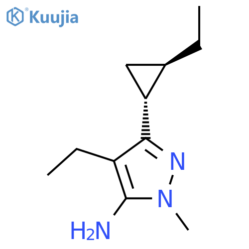 rac-4-ethyl-3-(1R,2R)-2-ethylcyclopropyl-1-methyl-1H-pyrazol-5-amine structure