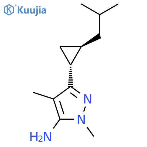 rac-1,4-dimethyl-3-(1R,2R)-2-(2-methylpropyl)cyclopropyl-1H-pyrazol-5-amine structure