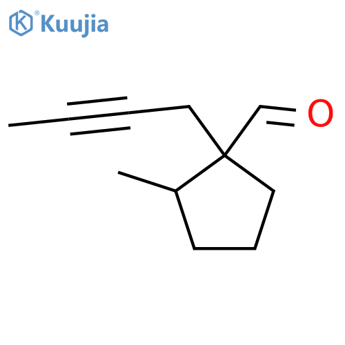 1-(But-2-yn-1-yl)-2-methylcyclopentane-1-carbaldehyde structure