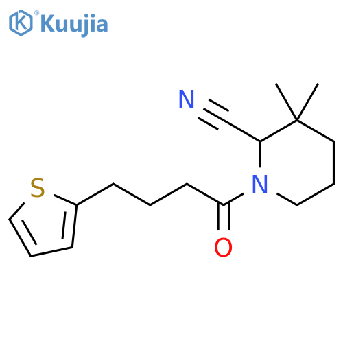 3,3-dimethyl-1-4-(thiophen-2-yl)butanoylpiperidine-2-carbonitrile structure