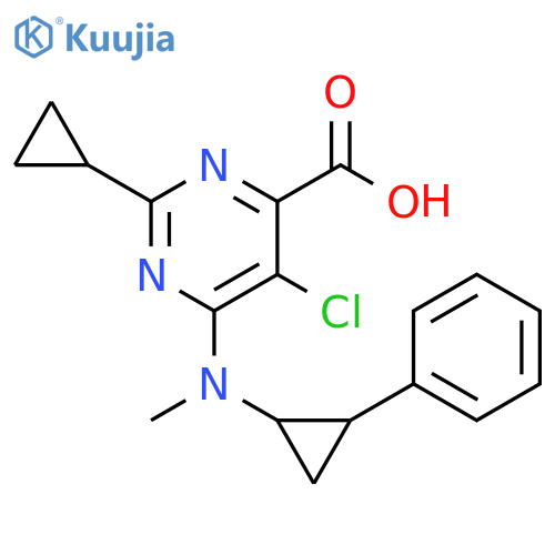 4-Pyrimidinecarboxylic acid, 5-chloro-2-cyclopropyl-6-[methyl(2-phenylcyclopropyl)amino]- structure