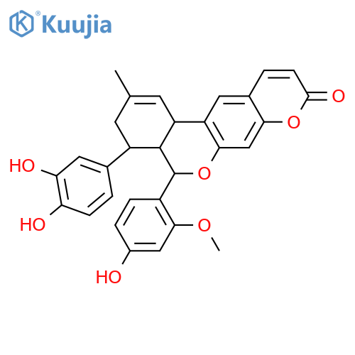 4H,9H-[2]Benzopyrano[4,3-g][1]benzopyran-9-one, 4-(3,4-dihydroxyphenyl)-3,4a,5,12b-tetrahydro-5-(4-hydroxy-2-methoxyphenyl)-2-methyl-, (4R,4aS,5S,12bR)-rel-(-)- (9CI) structure