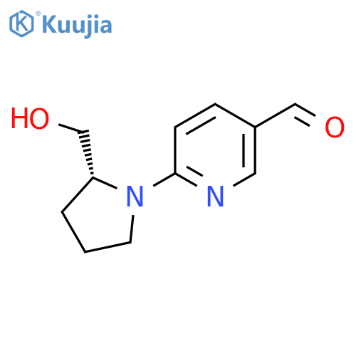 6-[(2R)-2-(hydroxymethyl)pyrrolidin-1-yl]pyridine-3-carbaldehyde structure