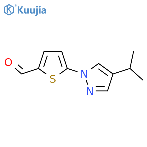 5-4-(propan-2-yl)-1H-pyrazol-1-ylthiophene-2-carbaldehyde structure
