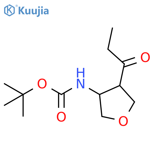 Carbamic acid, N-[tetrahydro-4-(1-oxopropyl)-3-furanyl]-, 1,1-dimethylethyl ester structure