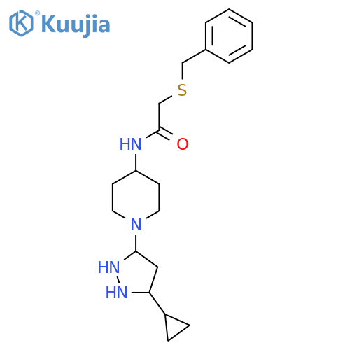 2-(benzylsulfanyl)-N-[1-(5-cyclopropyl-1H-pyrazol-3-yl)piperidin-4-yl]acetamide structure
