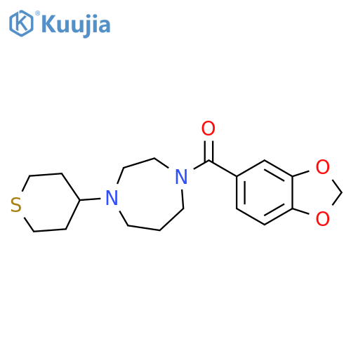 1-(2H-1,3-benzodioxole-5-carbonyl)-4-(thian-4-yl)-1,4-diazepane structure