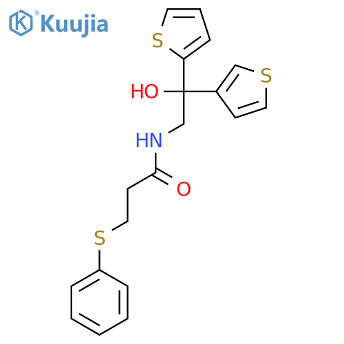 N-2-hydroxy-2-(thiophen-2-yl)-2-(thiophen-3-yl)ethyl-3-(phenylsulfanyl)propanamide structure