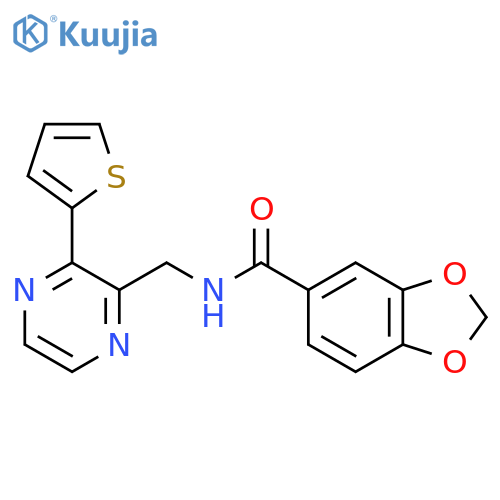 N-{3-(thiophen-2-yl)pyrazin-2-ylmethyl}-2H-1,3-benzodioxole-5-carboxamide structure