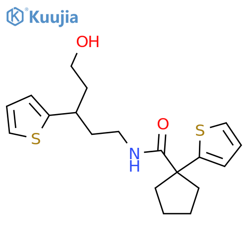 N-[5-hydroxy-3-(thiophen-2-yl)pentyl]-1-(thiophen-2-yl)cyclopentane-1-carboxamide structure