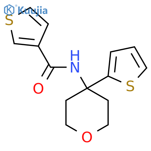 N-4-(thiophen-2-yl)oxan-4-ylthiophene-3-carboxamide structure