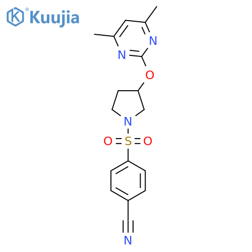 4-((3-((4,6-Dimethylpyrimidin-2-yl)oxy)pyrrolidin-1-yl)sulfonyl)benzonitrile structure