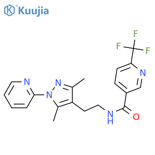 N-{2-[3,5-dimethyl-1-(pyridin-2-yl)-1H-pyrazol-4-yl]ethyl}-6-(trifluoromethyl)pyridine-3-carboxamide structure