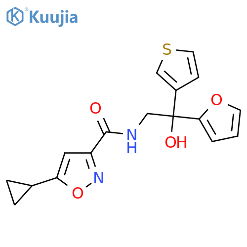 5-cyclopropyl-N-2-(furan-2-yl)-2-hydroxy-2-(thiophen-3-yl)ethyl-1,2-oxazole-3-carboxamide structure
