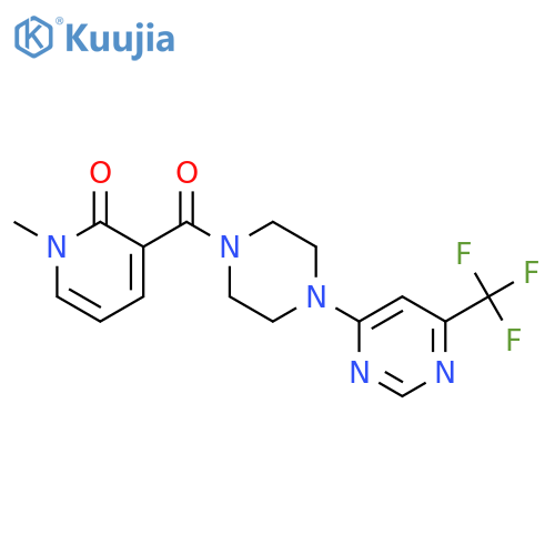 1-methyl-3-{4-[6-(trifluoromethyl)pyrimidin-4-yl]piperazine-1-carbonyl}-1,2-dihydropyridin-2-one structure