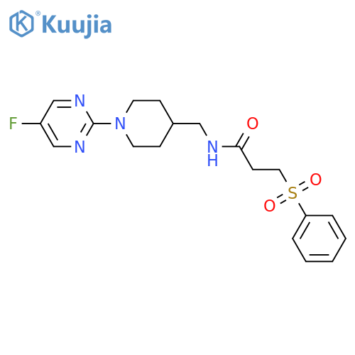 3-(benzenesulfonyl)-N-[[1-(5-fluoropyrimidin-2-yl)piperidin-4-yl]methyl]propanamide structure