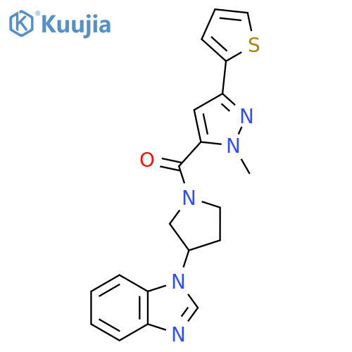 1-{1-1-methyl-3-(thiophen-2-yl)-1H-pyrazole-5-carbonylpyrrolidin-3-yl}-1H-1,3-benzodiazole structure
