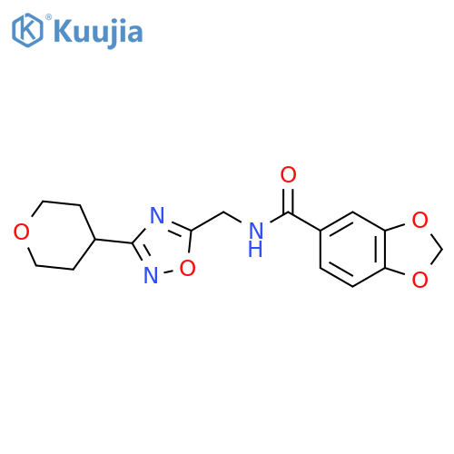 N-{3-(oxan-4-yl)-1,2,4-oxadiazol-5-ylmethyl}-2H-1,3-benzodioxole-5-carboxamide structure