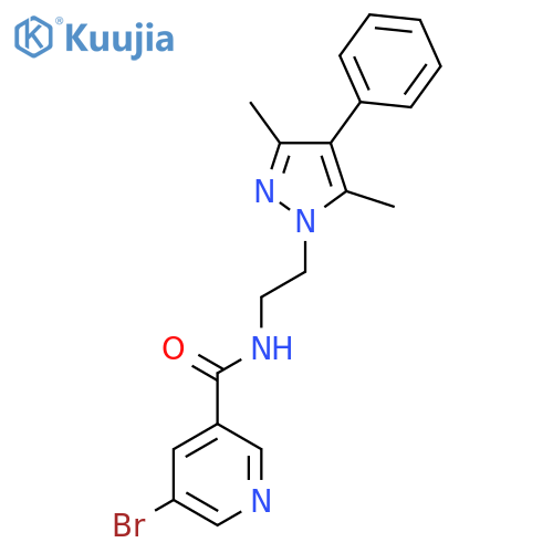 5-bromo-N-[2-(3,5-dimethyl-4-phenyl-1H-pyrazol-1-yl)ethyl]pyridine-3-carboxamide structure