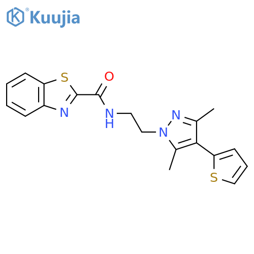 N-{2-[3,5-dimethyl-4-(thiophen-2-yl)-1H-pyrazol-1-yl]ethyl}-1,3-benzothiazole-2-carboxamide structure