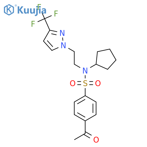 4-acetyl-N-cyclopentyl-N-{2-3-(trifluoromethyl)-1H-pyrazol-1-ylethyl}benzene-1-sulfonamide structure