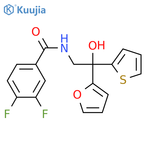 3,4-difluoro-N-[2-(furan-2-yl)-2-hydroxy-2-(thiophen-2-yl)ethyl]benzamide structure