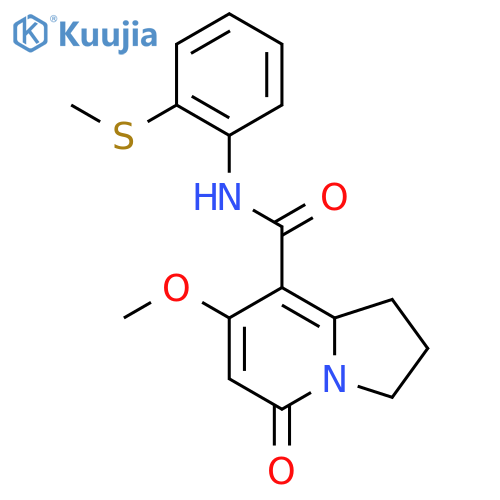 7-methoxy-N-2-(methylsulfanyl)phenyl-5-oxo-1,2,3,5-tetrahydroindolizine-8-carboxamide structure