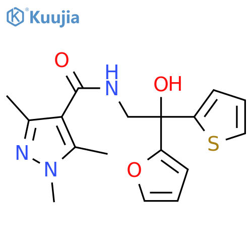 N-[2-(furan-2-yl)-2-hydroxy-2-(thiophen-2-yl)ethyl]-1,3,5-trimethyl-1H-pyrazole-4-carboxamide structure