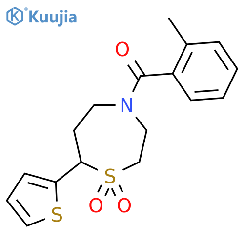 4-(2-methylbenzoyl)-7-(thiophen-2-yl)-1lambda6,4-thiazepane-1,1-dione structure