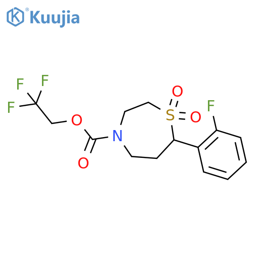 2,2,2-trifluoroethyl 7-(2-fluorophenyl)-1,1-dioxo-1lambda6,4-thiazepane-4-carboxylate structure