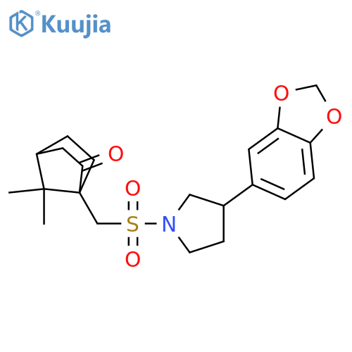 1-({3-(2H-1,3-benzodioxol-5-yl)pyrrolidin-1-ylsulfonyl}methyl)-7,7-dimethylbicyclo2.2.1heptan-2-one structure