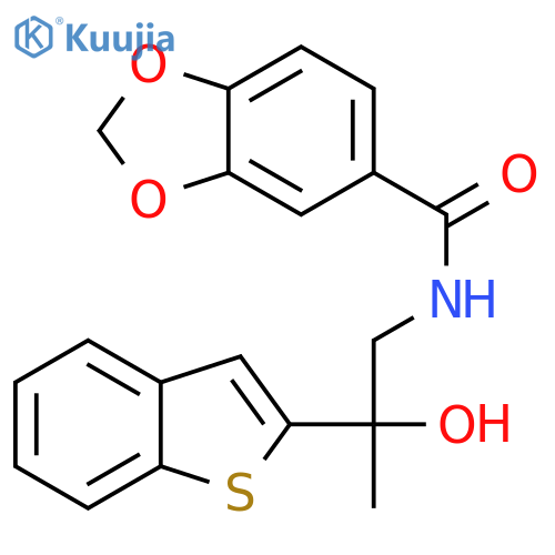 N-[2-(1-benzothiophen-2-yl)-2-hydroxypropyl]-2H-1,3-benzodioxole-5-carboxamide structure