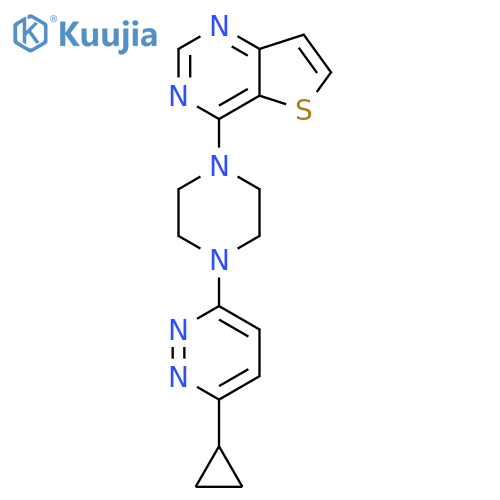 3-cyclopropyl-6-(4-{thieno3,2-dpyrimidin-4-yl}piperazin-1-yl)pyridazine structure