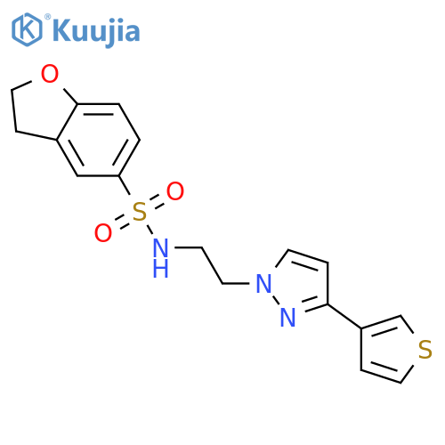 N-{2-[3-(thiophen-3-yl)-1H-pyrazol-1-yl]ethyl}-2,3-dihydro-1-benzofuran-5-sulfonamide structure