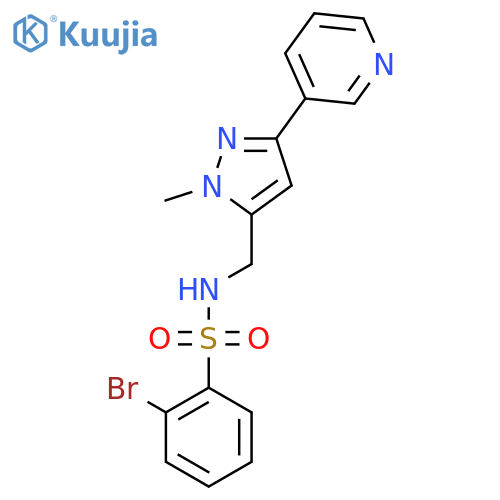 2-bromo-N-{1-methyl-3-(pyridin-3-yl)-1H-pyrazol-5-ylmethyl}benzene-1-sulfonamide structure