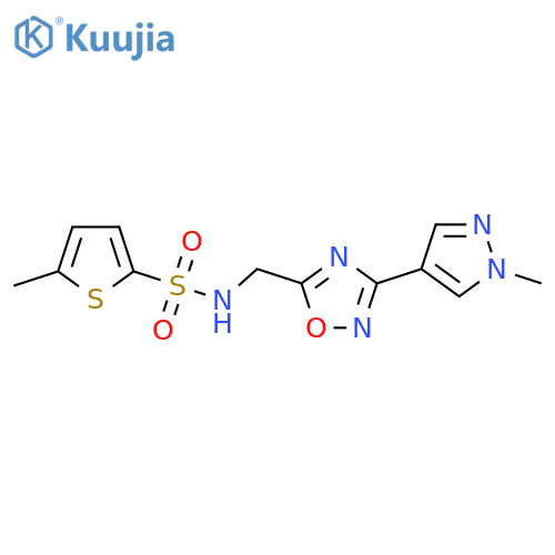 5-methyl-N-{3-(1-methyl-1H-pyrazol-4-yl)-1,2,4-oxadiazol-5-ylmethyl}thiophene-2-sulfonamide structure