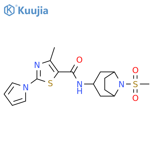 4-methyl-N-(8-methylsulfonyl-8-azabicyclo[3.2.1]octan-3-yl)-2-pyrrol-1-yl-1,3-thiazole-5-carboxamide structure