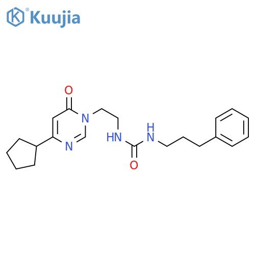 3-[2-(4-cyclopentyl-6-oxo-1,6-dihydropyrimidin-1-yl)ethyl]-1-(3-phenylpropyl)urea structure