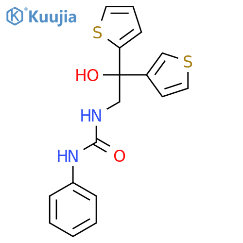 3-2-hydroxy-2-(thiophen-2-yl)-2-(thiophen-3-yl)ethyl-1-phenylurea structure