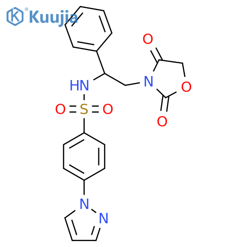 N-[2-(2,4-dioxo-1,3-oxazolidin-3-yl)-1-phenylethyl]-4-(1H-pyrazol-1-yl)benzene-1-sulfonamide structure