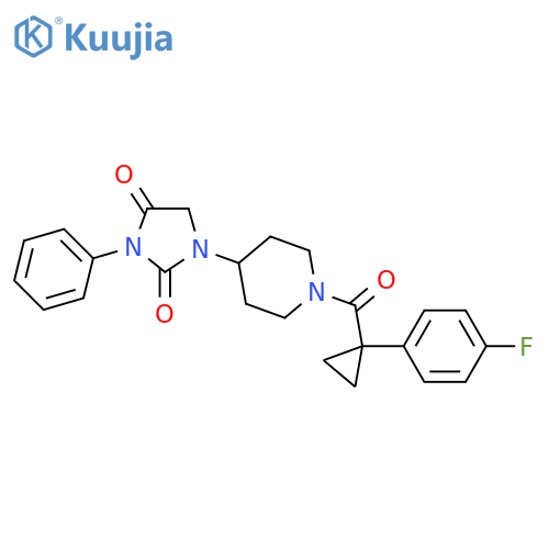 1-{1-[1-(4-fluorophenyl)cyclopropanecarbonyl]piperidin-4-yl}-3-phenylimidazolidine-2,4-dione structure